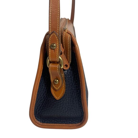 VTG Dooney Bourke Navy Blue / Tan Trim Zip Top Shoulder Crossbody Bag  USA Charm - Picture 8 of 12